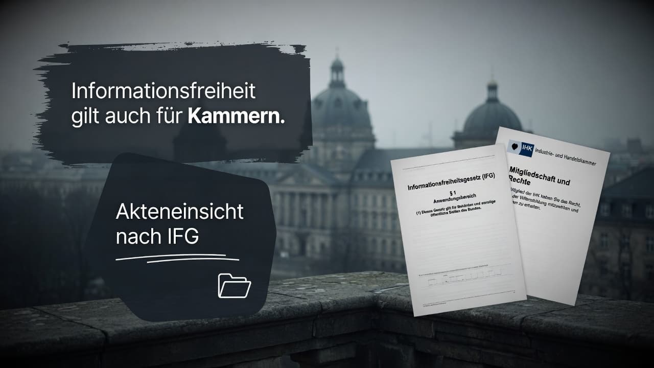 Symbolbild Informationsfreiheit: Aktenordner mit Lupe und Paragrafenzeichen vor einer Kammer