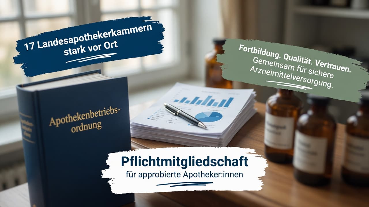 Schematische Darstellung der Apothekerkammer mit Berufsaufsicht, Fortbildung und Qualitätssicherung der Arzneimittelversorgung