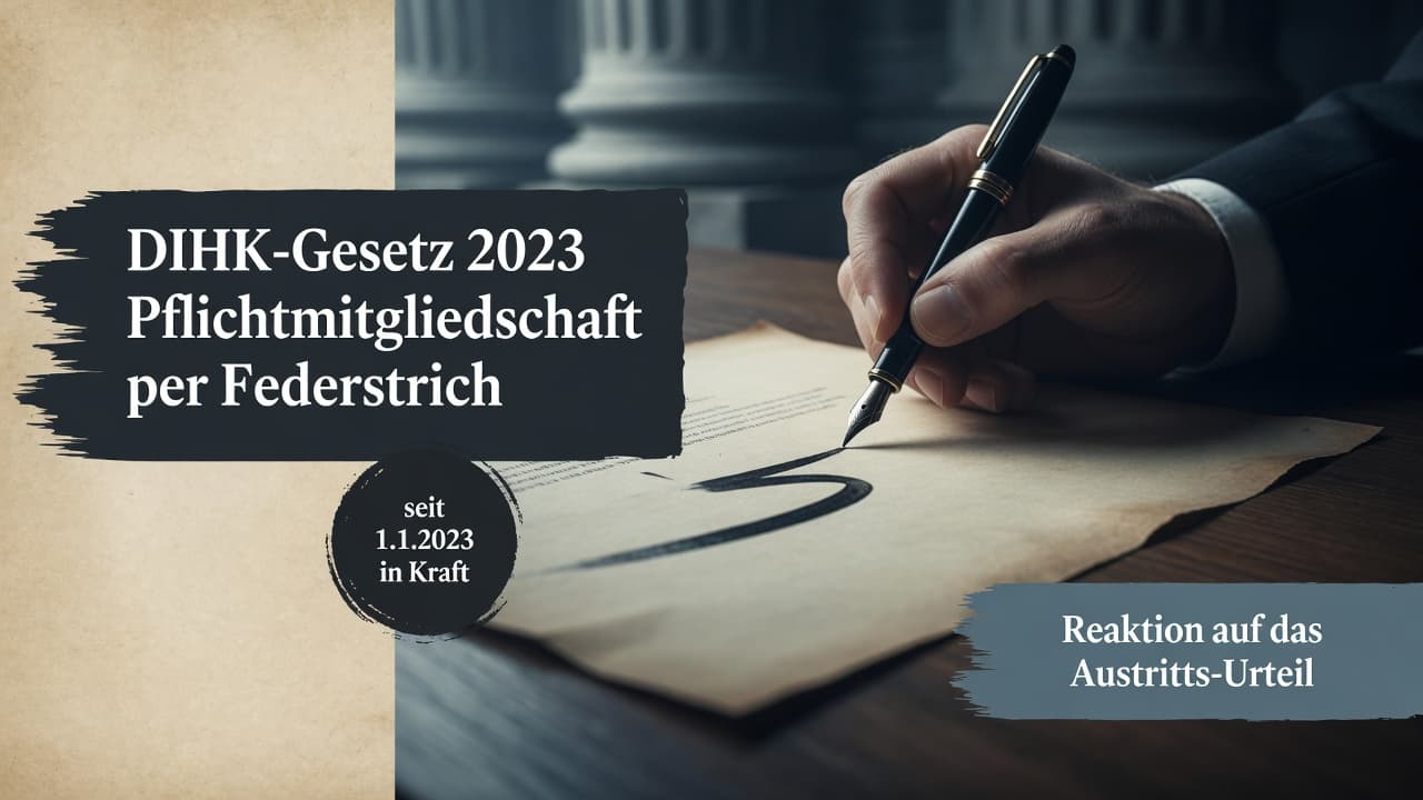 Grafik zur DIHK-Reform 2023: Umwandlung des Vereins in eine Körperschaft öffentlichen Rechts mit Pflichtmitgliedschaft der IHKs