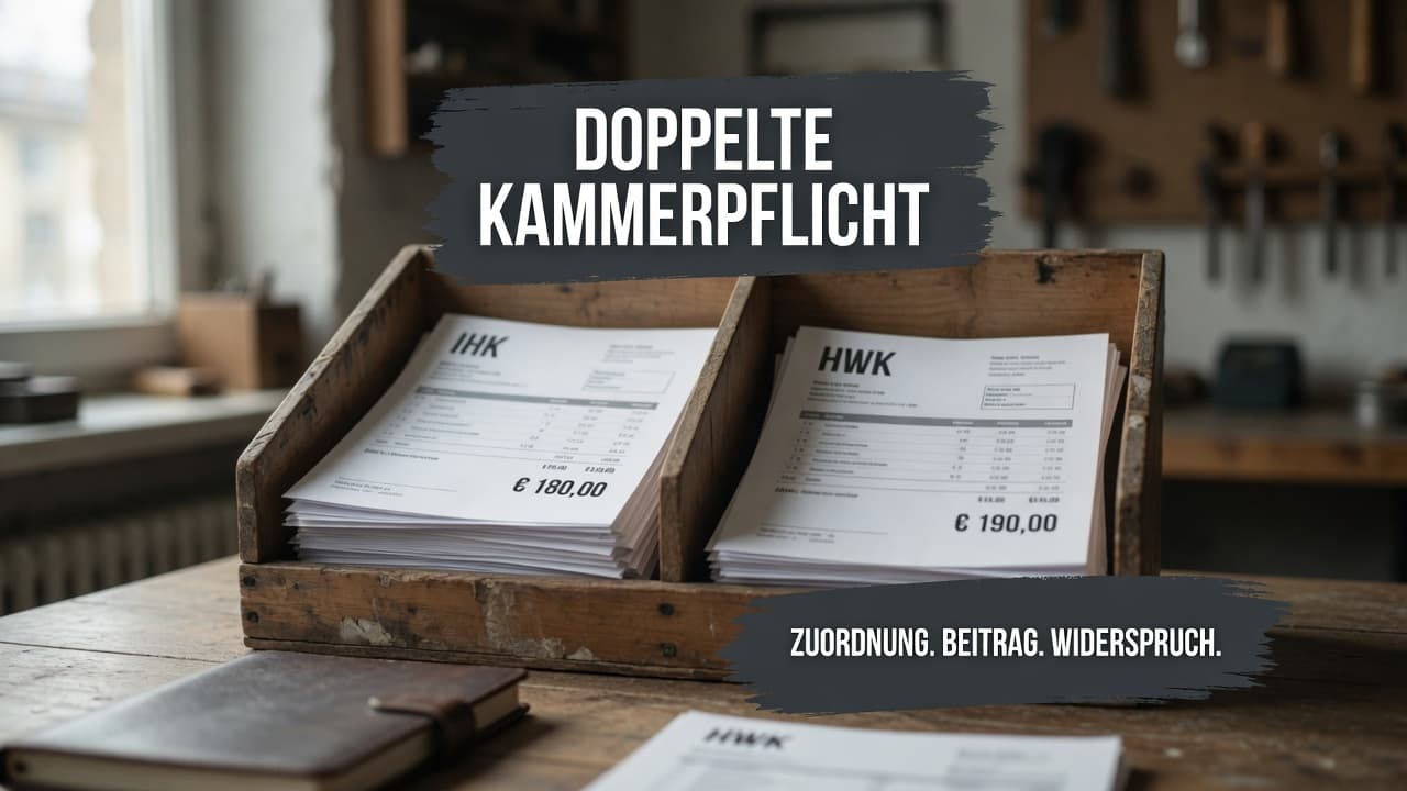 Betrieb mit zwei Beitragsbescheiden von IHK und Handwerkskammer als Symbol der doppelten Kammerpflicht