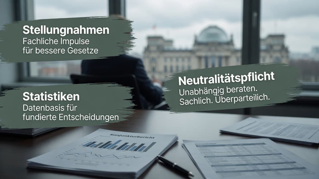 Dokument mit Stellungnahme der Kammer vor einem Parlamentsgebäude, Symbol für die beratende Rolle der Kammern in der Gesetzgebung