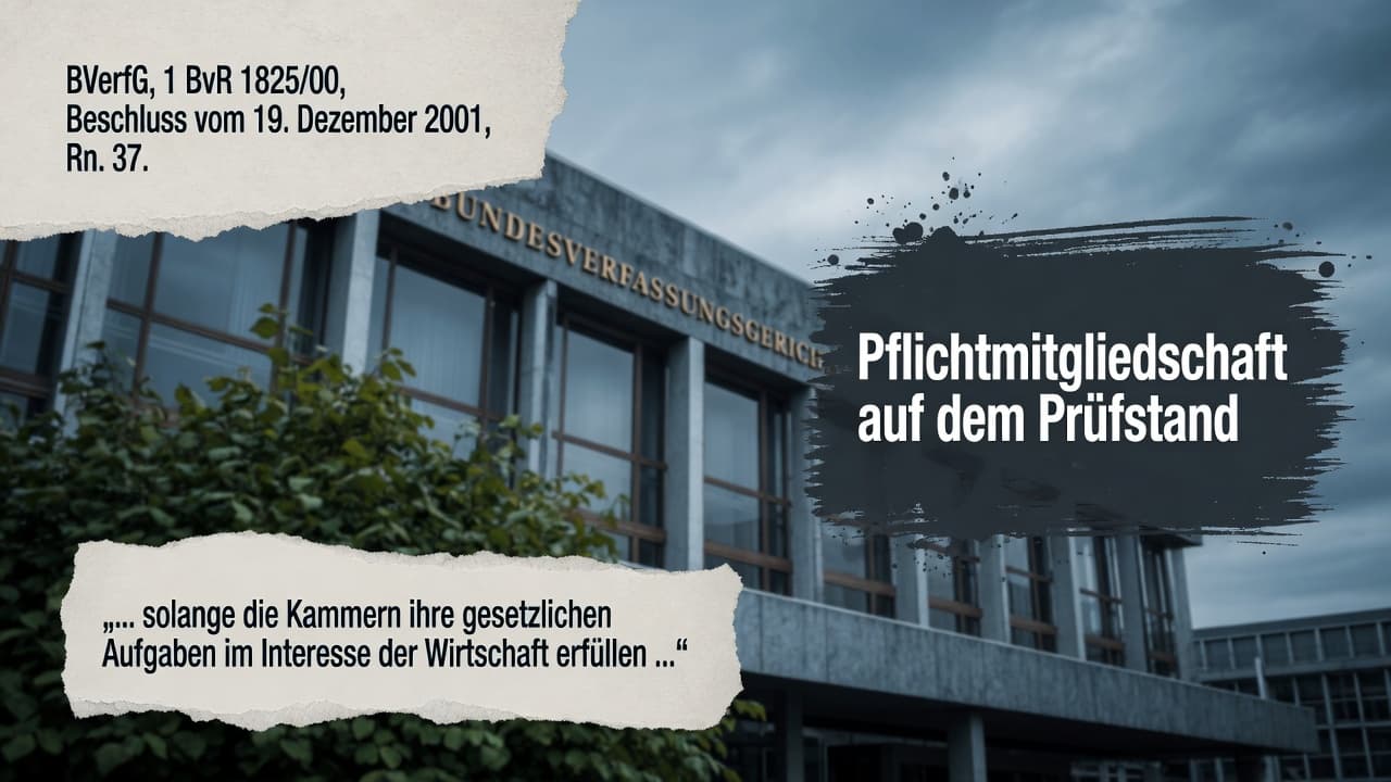 Bundesadler und Waage über dem Grundgesetz als Symbol für die verfassungsrechtliche Prüfung der Kammerpflicht