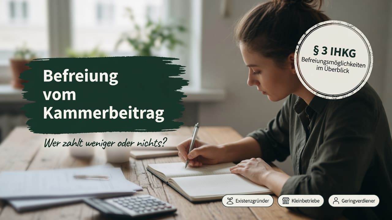 Beitragsbescheid mit grünem Häkchen und Eurozeichen als Symbol für die Befreiung vom Kammerbeitrag