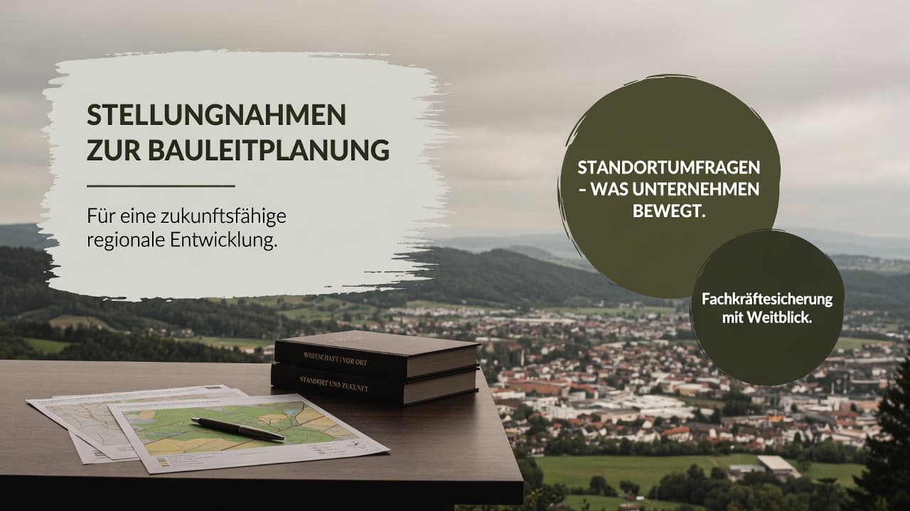Stadtsilhouette mit Kran und Kammersiegel, Symbol für regionale Standortpolitik und Bauleitplanung der Kammern