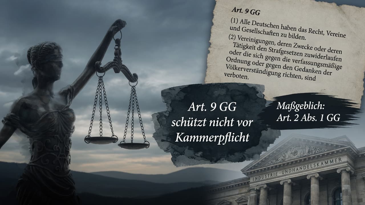 Durchgestrichenes Mitgliedssymbol vor Grundgesetz-Artikel als Sinnbild der negativen Vereinigungsfreiheit