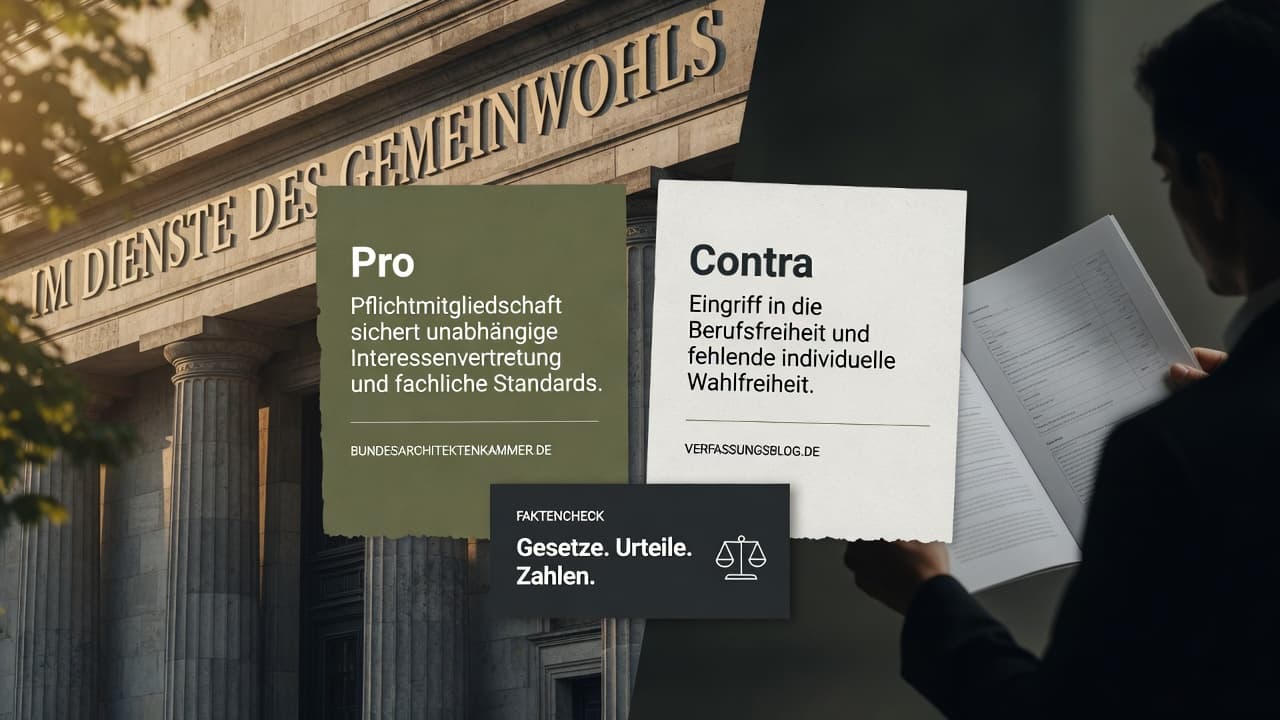Waage mit Pro- und Contra-Argumenten zur Pflichtmitgliedschaft in Kammern