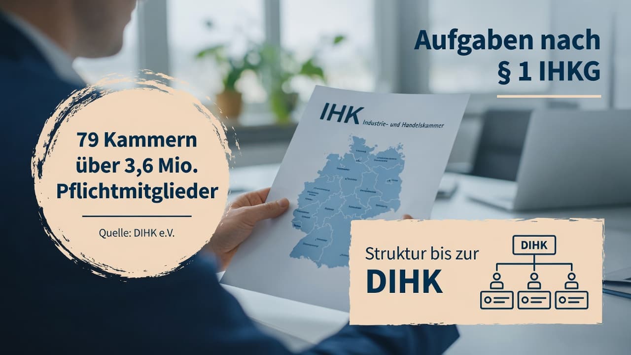 Schematische Darstellung der IHK-Struktur: regionale Kammern, Vollversammlung und Dachorganisation DIHK