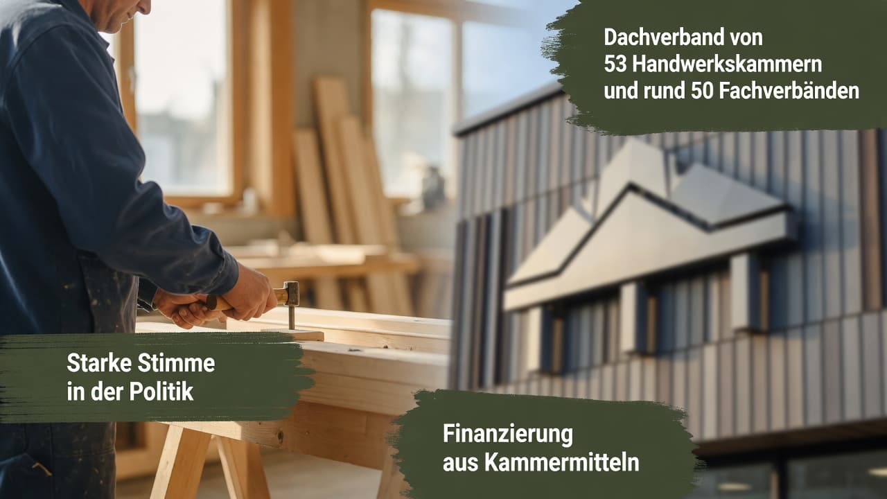 Zwei-Säulen-Diagramm der Handwerksorganisation: Kammern (DHKT) und Fachverbände (UDH) unter dem Dach des ZDH